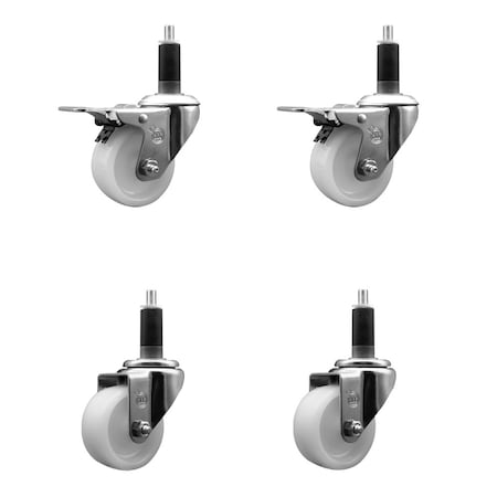 Service Caster 3'' SS Nylon Swivel 1-1/8'' Expanding Stem Caster Set 2 Total Lock Brakes, 4PK SCC-SSEXTTL20S314-NYS-2-S-2-118